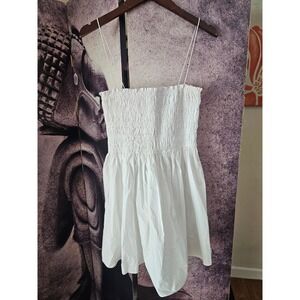 Matteau White Organic Cotton Smocked Mini Dress Spaghetti‎ Strap US 8 TP01